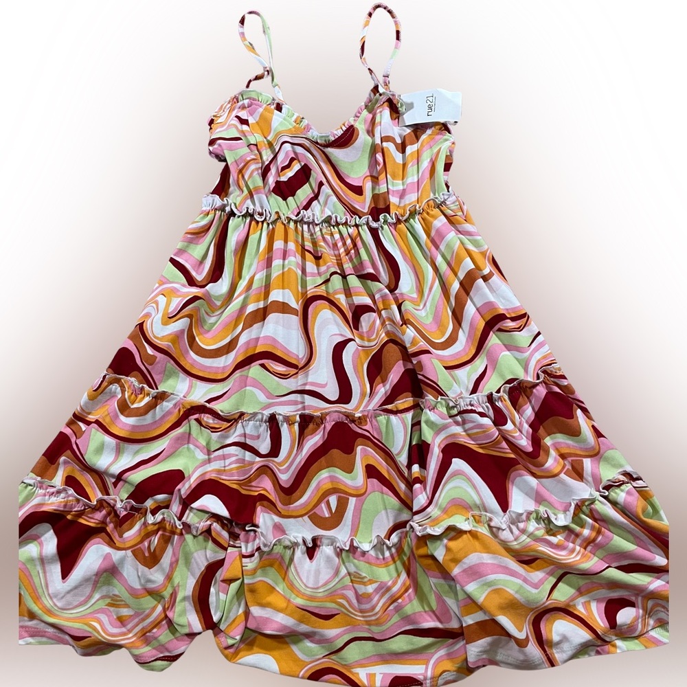 Rue21 Women's Groovy Psychedelic Swirl Dress Multicolor Red Pink Orange‎ S NWT